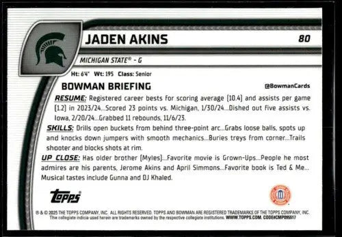 Basketball card back featuring original gloss from Bowman University Chrome 2024-25