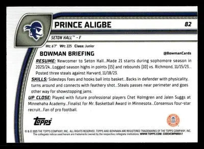 2024-25 Bowman University Chrome #82 Prince Aligbe - Basketball Card Single