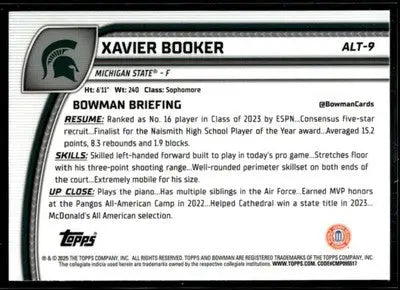 Original gloss Bowman University Chrome Xavier Booker basketball card 2024-25 NM-MT