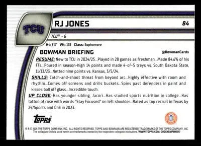 2024-25 Bowman University Chrome #84 RJ Jones - Basketball Card Single