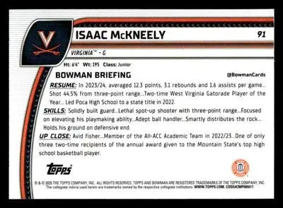 2024-25 Bowman University Chrome #91 Isaac McKneely - Basketball Card Single