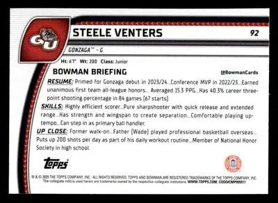 2024-25 Bowman University Chrome #92 Steele Venters X-Fractor - Basketball Card Single