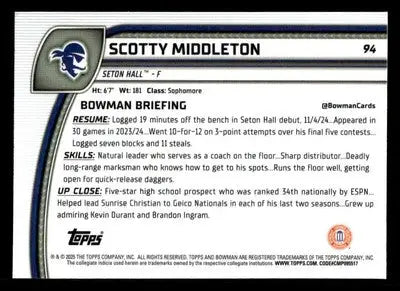 2024-25 Bowman University Chrome #94 Scotty Middleton - Basketball Card Single
