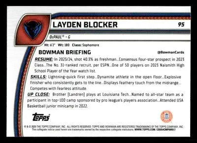 2024-25 Bowman University Chrome #95 Layden Blocker - Basketball Card Single