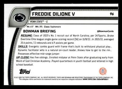 2024-25 Bowman University Chrome #96 Freddie Dilione Blue Shimmer Refractor - Basketball Card Single