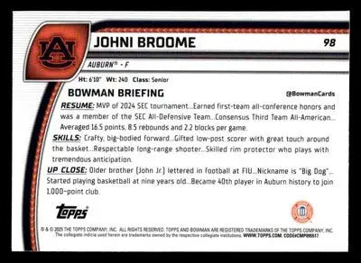 2024-25 Bowman University Chrome #98 Johni Broome X-Fractor - Basketball Card Single