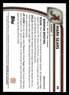 2024-25 Bowman University Chrome #99 Mark Sears - Basketball Card Single