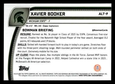 2024-25 Bowman University Chrome #ALT-9 Xavier Booker - Basketball Card Single