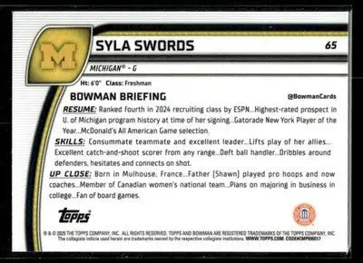 2024-25 Bowman University Chrome Syla Swords #65 Michigan Wolverines - Other
