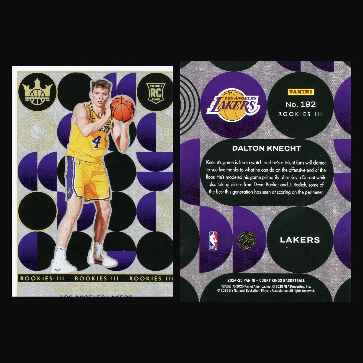 2024-25 Court Kings Dalton Knecht #192 Rookies III Lakers RC Rookie - Basketball Card Single