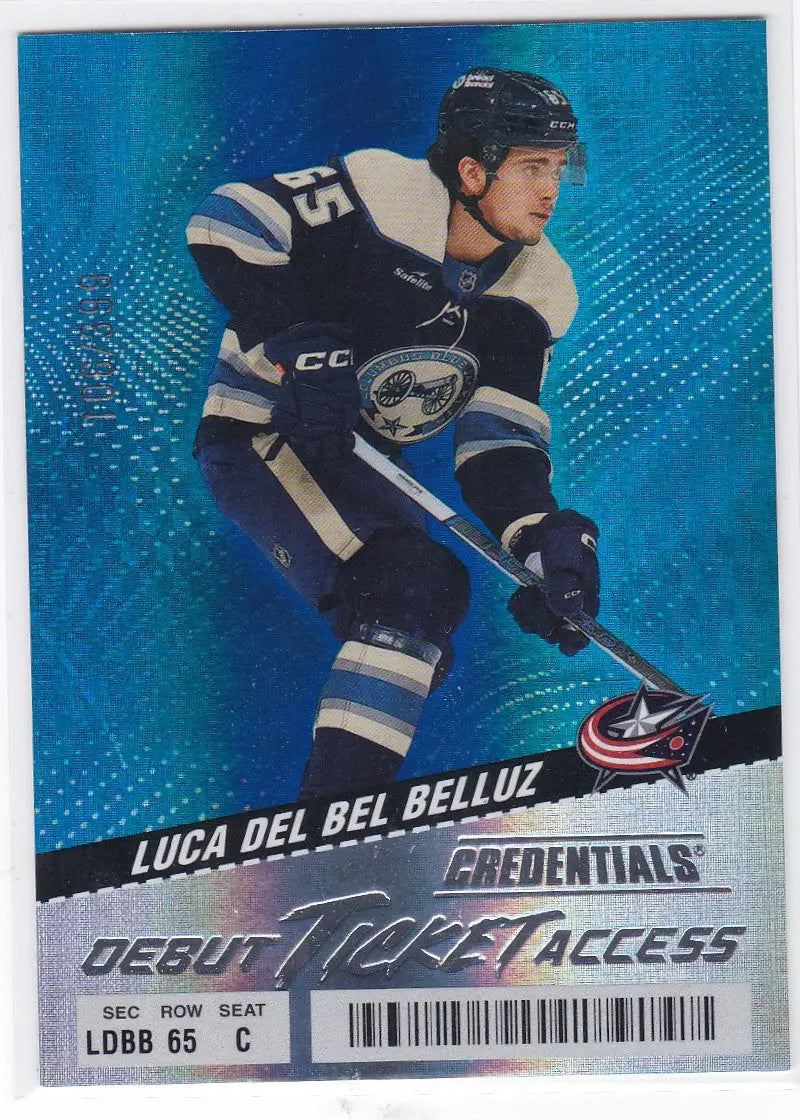 Luca Del Bel Belluz hockey card from 2024-25 Credentials debut ticket series