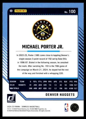 2024-25 Donruss #100 Michael Porter Jr. NM-MT Nuggets ID:81071 - Basketball Card Single