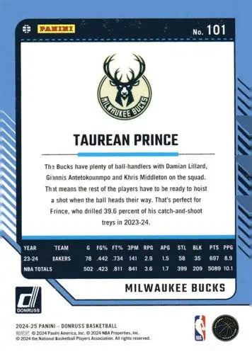 2024-25 Donruss #101 Taurean Prince NM-MT Bucks ID:81072 - Basketball Card Single