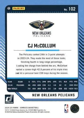 2024-25 Donruss #102 CJ McCollum NM-MT Pelicans ID:81073 - Basketball Card Single