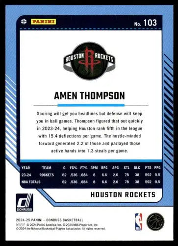 2024-25 Donruss #103 Amen Thompson NM-MT Rockets ID:81074 - Basketball Card Single