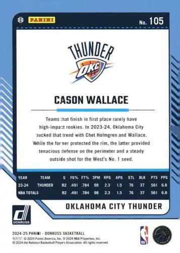 2024-25 Donruss #105 Cason Wallace NM-MT Thunder ID:81076 - Basketball Card Single