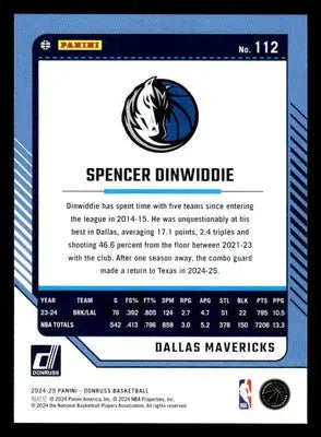 2024-25 Donruss #112 Spencer Dinwiddie Base Dallas Mavericks - Basketball Card Single