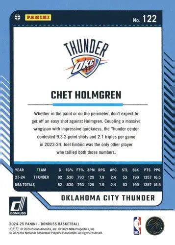 2024-25 Donruss #122 Chet Holmgren NM-MT Thunder ID:81086 - Basketball Card Single