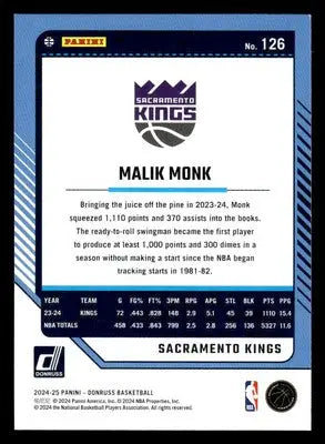 2024-25 Donruss #126 Malik Monk - Basketball Card Single