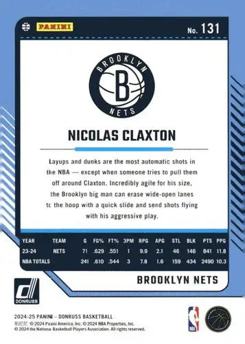 2024-25 Donruss #131 Nicolas Claxton NM-MT Nets ID:81092 - Basketball Card Single