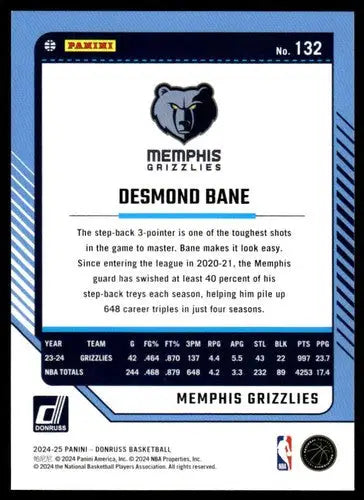 2024-25 Donruss #132 Desmond Bane NM-MT Grizzlies ID:81093 - Basketball Card Single