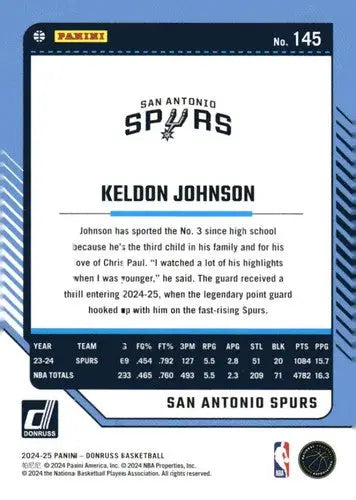 2024-25 Donruss #145 Keldon Johnson NM-MT Spurs ID:81101 - Basketball Card Single