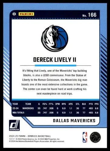 2024-25 Donruss #166 Dereck Lively II NM-MT Mavericks ID:79391 - Basketball Card Single