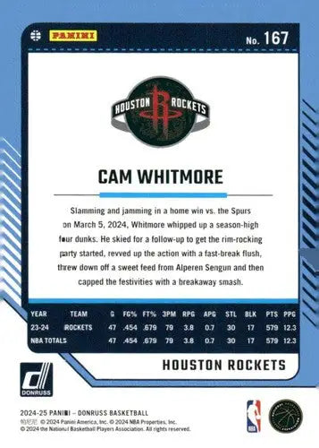 2024-25 Donruss #167 Cam Whitmore NM-MT Rockets ID:81113 - Basketball Card Single