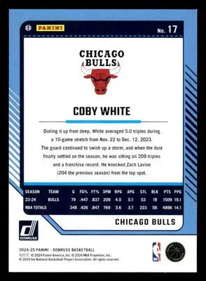 2024-25 Donruss #17 Coby White Base Chicago Bulls - Basketball Card Single