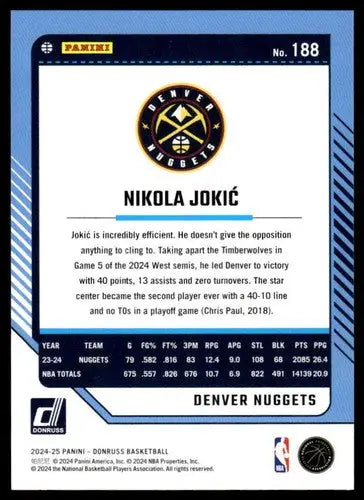 2024-25 Donruss #188 Nikola Jokic NM-MT Nuggets ID:81126 - Basketball Card Single