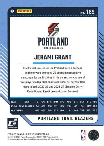 2024-25 Donruss #189 Jerami Grant NM-MT Blazers ID:81127 - Basketball Card Single