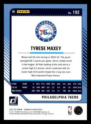 2024-25 Donruss #192 Tyrese Maxey Base Philadelphia 76ers - Basketball Card Single