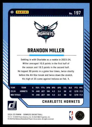 2024-25 Donruss #197 Brandon Miller NM-MT Hornets ID:81129 - Basketball Card Single