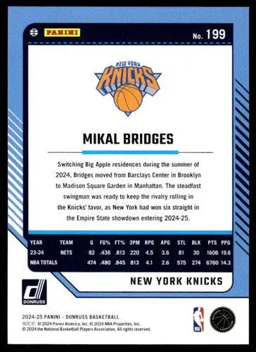 2024-25 Donruss #199 Mikal Bridges NM-MT Knicks ID:81131 - Basketball Card Single