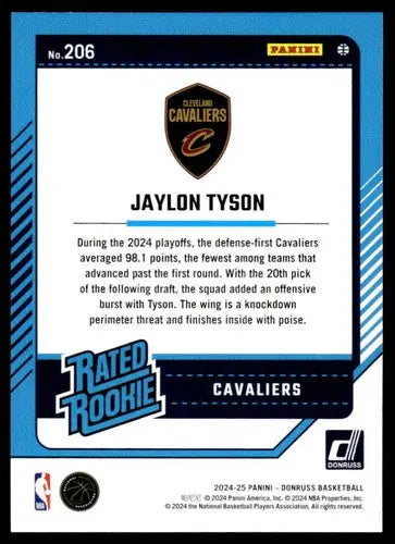 2024-25 Donruss #206 Jaylon Tyson NM-MT RC Rookie Cavaliers ID:81135 - Basketball Card Single