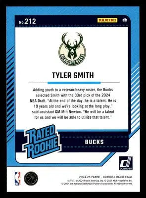 2024-25 Donruss #212 Tyler Smith Base RC Milwaukee Bucks - Basketball Card Single