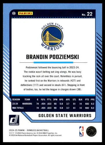 2024-25 Donruss #22 Brandin Podziemski NM-MT Warriors ID:81034 - Basketball Card Single