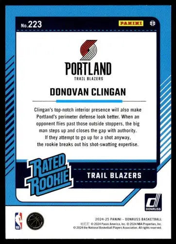 2024-25 Donruss #223 Donovan Clingan NM-MT RC Rookie Blazers ID:81142 - Basketball Card Single