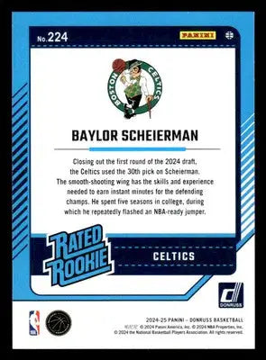 2024-25 Donruss #224 Baylor Scheierman Holo Green Laser Boston Celtics - Basketball Card Single