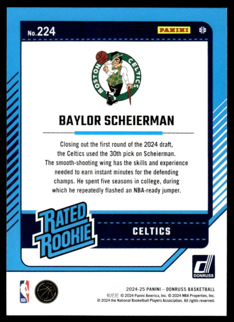 2024-25 Donruss #224 Baylor Scheierman NM-MT RC Rookie Celtics ID:81143 - Basketball Card Single