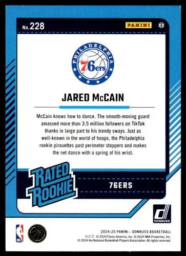 2024-25 Donruss #228 Jared McCain NM-MT RC Rookie 76ers ID:81144 - Basketball Card Single