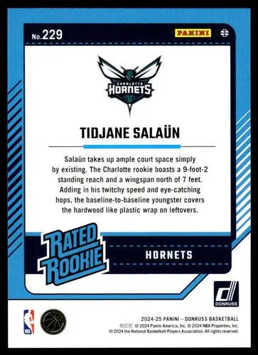 2024-25 Donruss #229 Tidjane Salaun NM-MT RC Rookie Hornets ID:81145 - Basketball Card Single