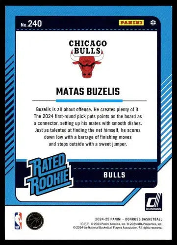 2024-25 Donruss #240 Matas Buzelis NM-MT RC Rookie Bulls ID:81149 - Basketball Card Single