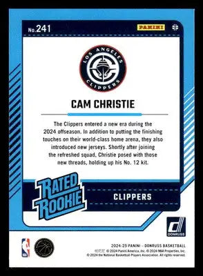 2024-25 Donruss #241 Cam Christie Holo Green Laser RC Los Angeles Clippers - Basketball Card Single
