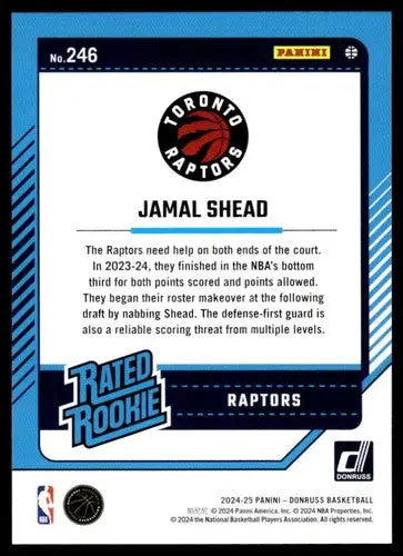 2024-25 Donruss #246 Jamal Shead NM-MT RC Rookie Raptors ID:81153 - Basketball Card Single