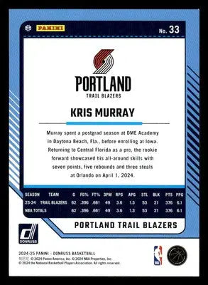 2024-25 Donruss #33 Kris Murray - Basketball Card Single