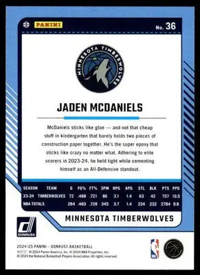 2024-25 Donruss #36 Jaden McDaniels NM-MT Timberwolves ID:81041 - Basketball Card Single
