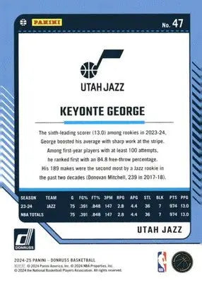 2024-25 Donruss #47 Keyonte George NM-MT Jazz ID:81047 - Basketball Card Single
