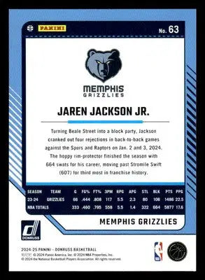 2024-25 Donruss #63 Jaren Jackson Jr. Base Memphis Grizzlies - Basketball Card Single