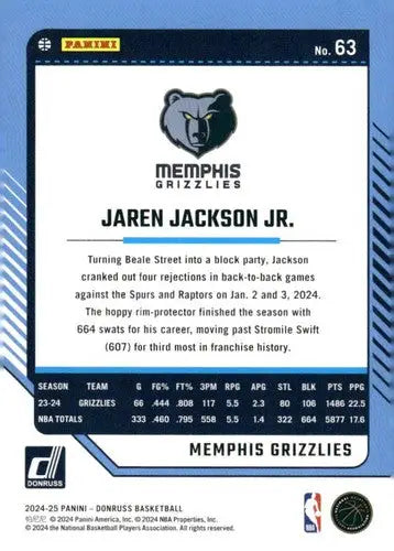 2024-25 Donruss #63 Jaren Jackson Jr. NM-MT Grizzlies ID:81054 - Basketball Card Single